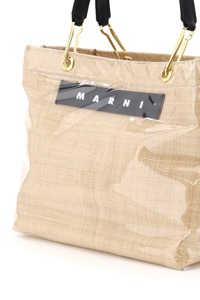 Shop Marni Glossy Grip Tote Bag Raffia In Beige,black