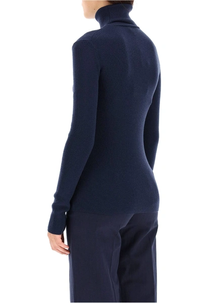 Shop Kenzo Turtleneck Sweater With Tigher Patch In Blue