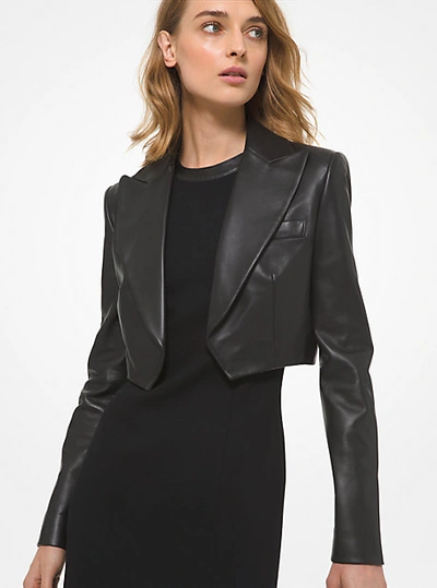 Shop Michael Kors Plongé Leather Spencer Jacket In Black