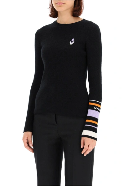 Shop Valentino Sweater Logo Intarsia In Black