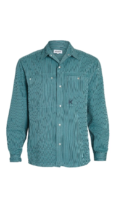 Shop Kenzo Snap Overshirt In Glacier