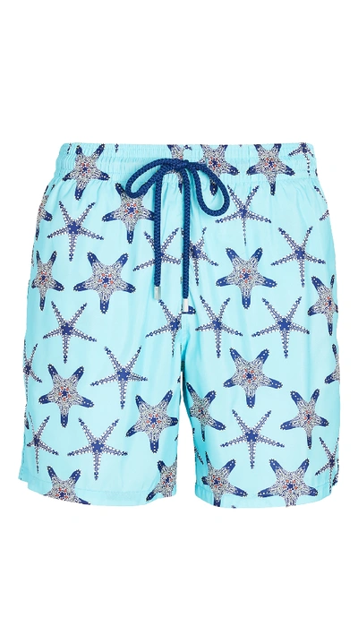 Shop Vilebrequin Mahina Swim Trunks In Blue Lazuli