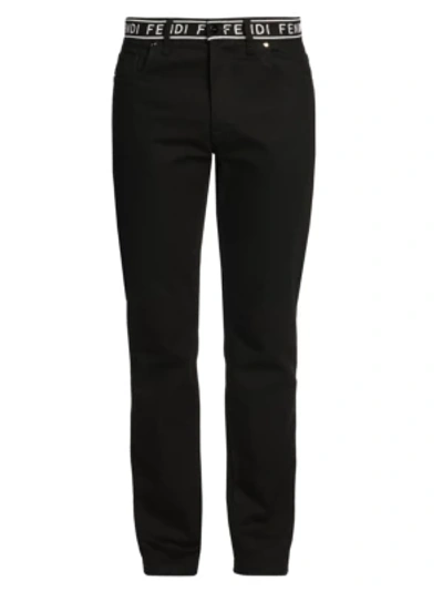 Shop Fendi Logo Belt Tape Jeans In Black