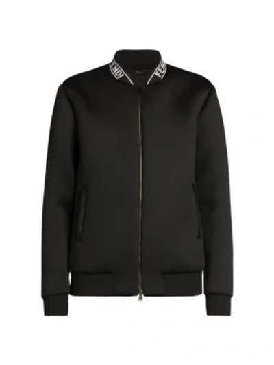 Shop Fendi Tape Collar Bomber Jacket In Black