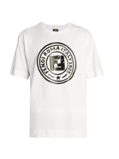 Shop Fendi Cotton Circle Logo Logo T-shirt In White