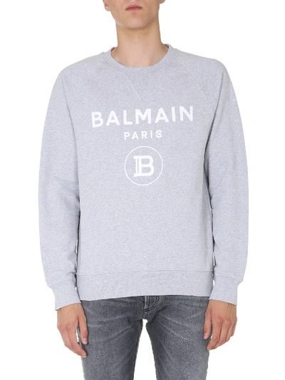 Shop Balmain Crew Neck Sweatshirt In Grigio