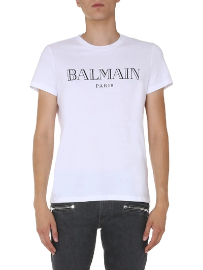 Shop Balmain Crew Neck T-shirt In Bianco