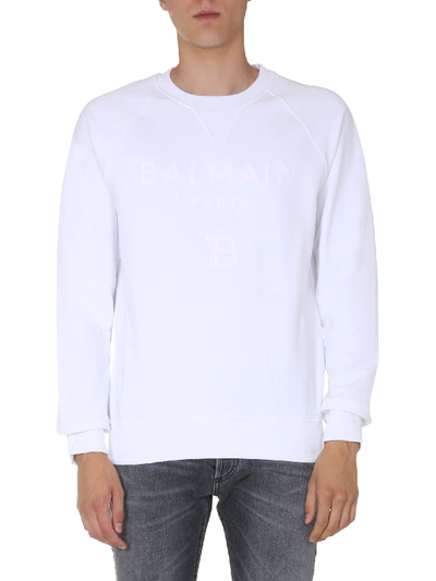 Shop Balmain Crew Neck Sweatshirt In Bianco