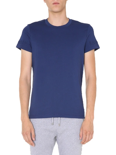 Shop Balmain Crew Neck T-shirt In Blu