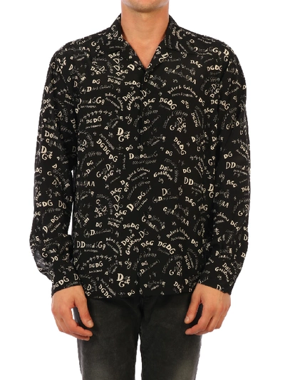 Shop Dolce & Gabbana Multi Logo Silk Shirt In Black