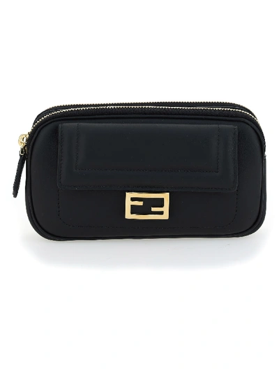 Shop Fendi Black Leather Mini-bag In Nero/oro