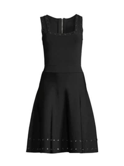 Shop Milly Grommet Fit-&-flare Dress In Black