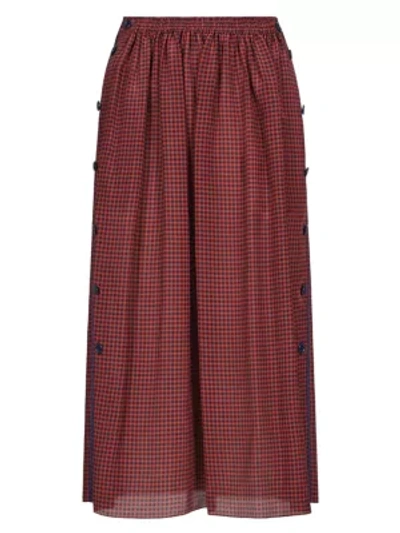 Shop Fendi Plaid Button Silk Skirt In Red