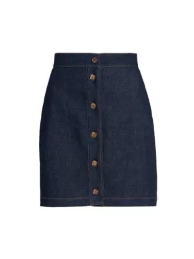 Shop Fendi Button Front Denim Skirt In Dark Blue