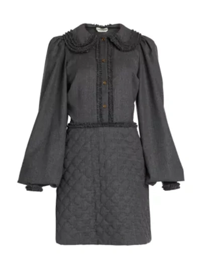 Shop Fendi Women's Abito Light Flannel Wool Blouson-sleeve Dress In Grey