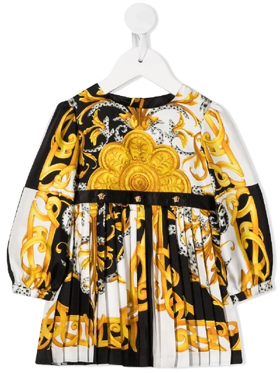 Shop Young Versace Baroque-print Pleated Dress In Black