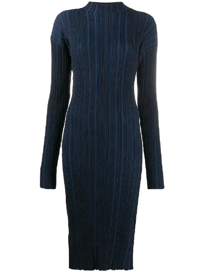Shop Acne Studios Ribbed Long-sleeve Midi Dress In Blue