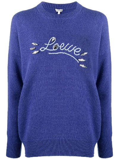 Shop Loewe Embellished Logo Jumper In Blue