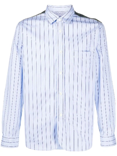 Shop Junya Watanabe Striped Panel Cotton Shirt In Blue