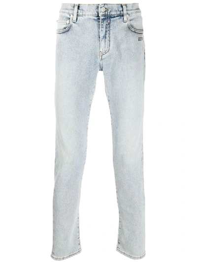 Shop Off-white Logo Print Slim-fit Jeans In Blue