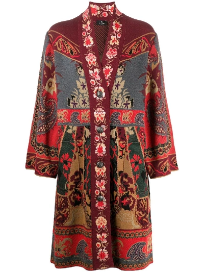 Shop Etro Embroidered Single-breasted Cardigan In Red