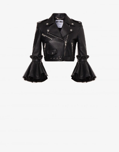 Shop Moschino Cropped Nappa Leather Biker In Black