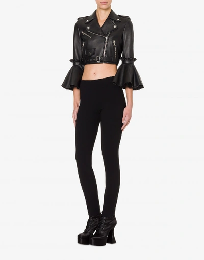 Shop Moschino Cropped Nappa Leather Biker In Black