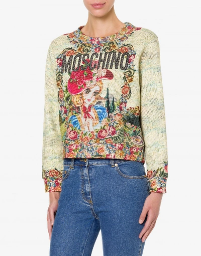 Shop Moschino Cotton Sweatshirt Animé Cross-stitch Print In Light Green