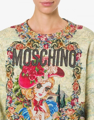 Shop Moschino Cotton Sweatshirt Animé Cross-stitch Print In Light Green