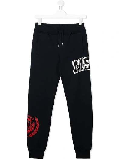 Msgm Logo Print Cotton Sweatpants In Blue