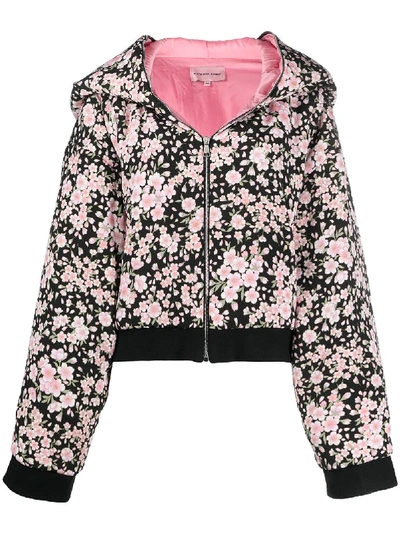 Shop Natasha Zinko Ear-hood Floral Padded Jacket In Black