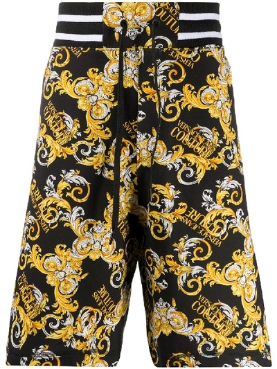 Shop Versace Jeans Couture Baroque-print Logo Track Shorts In Black
