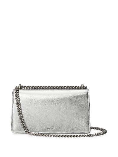 Shop Gucci Dionysus Leather Shoulder Bag In Silver