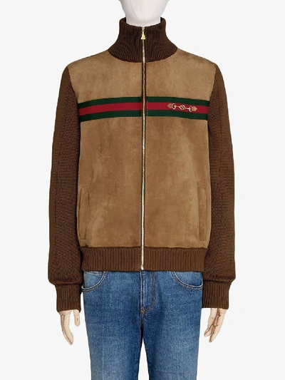 Shop Gucci Suede Bomber Jacket In Brown