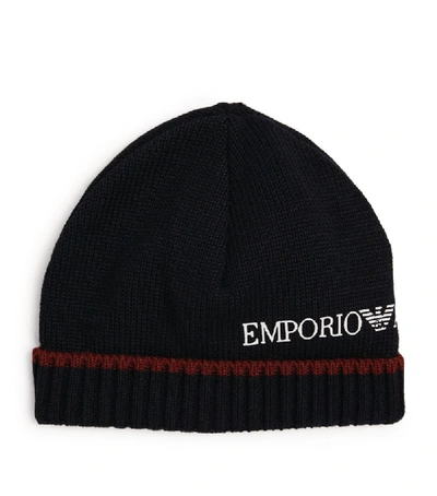 Shop Emporio Armani Wool Logo Beanie Hat