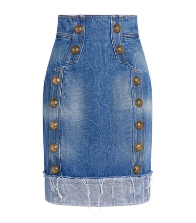 Shop Balmain Button-detail Denim Mini Skirt