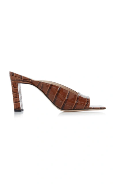 Shop Wandler Isa Croc-embossed Leather Sandals In Brown