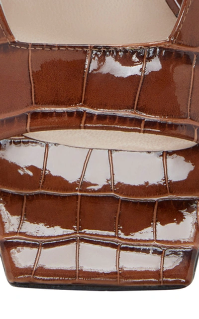 Shop Wandler Isa Croc-embossed Leather Sandals In Brown