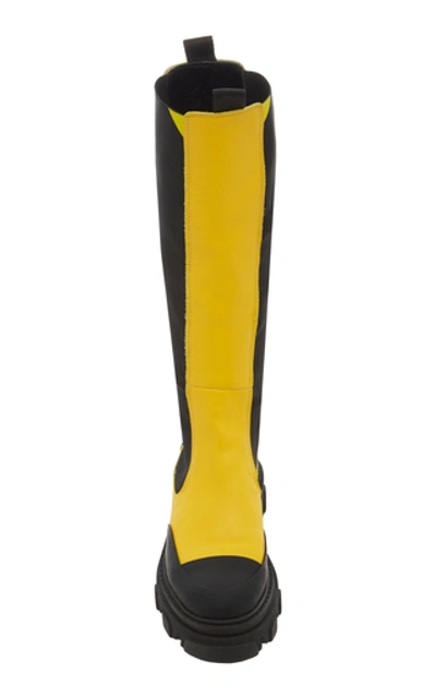 Shop Ganni Leather Knee High Boots In Yellow