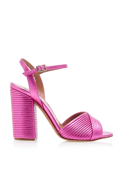 Shop Tabitha Simmons Kali Metallic Leather Sandals In Pink