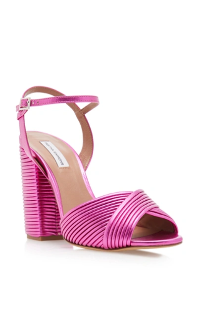 Shop Tabitha Simmons Kali Metallic Leather Sandals In Pink