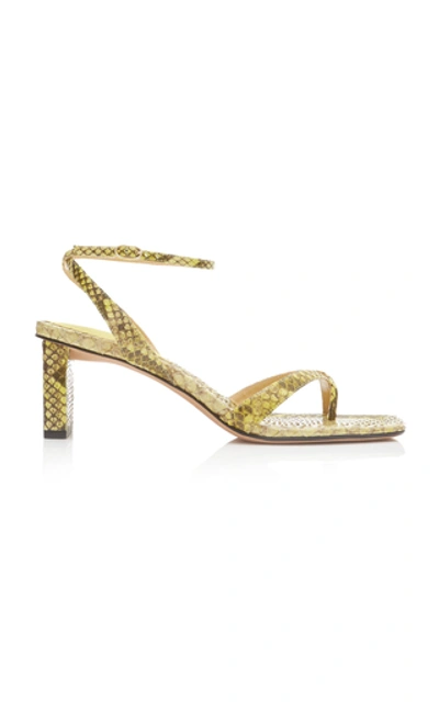 Shop Alexandre Birman Nelly Python And Leather Sandals In Yellow