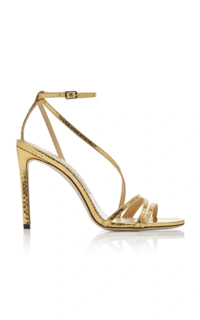 Shop Jimmy Choo Women's Tesca Snake-effect Metallic Leather Sandals In Gold