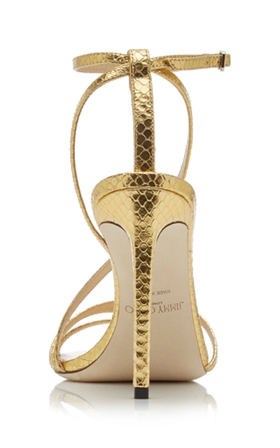 Shop Jimmy Choo Women's Tesca Snake-effect Metallic Leather Sandals In Gold