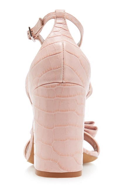 Shop Tabitha Simmons Hudson Bow-embellished Croc-embossed Leather Sandals In Pink
