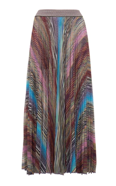 Shop Missoni Metallic-striped Pleated Lamé Midi Skirt In Multi