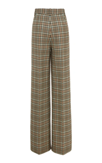 Shop Marc Jacobs Plaid Wool Pleated Flared Trousers