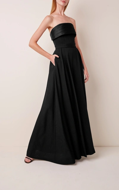 Shop Brandon Maxwell Satin-trimmed Wide-leg Crepe Jumpsuit In Black