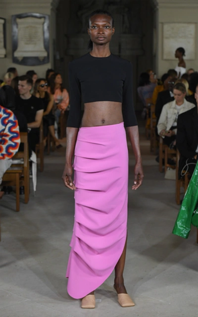 Shop A.w.a.k.e. Ruched Asymetric Maxi Skirt In Pink