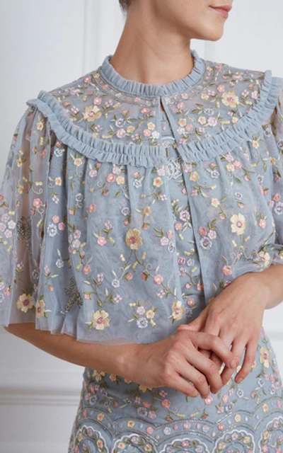 Shop Needle & Thread Sweet Petal Embroidered Tulle Cape In Blue